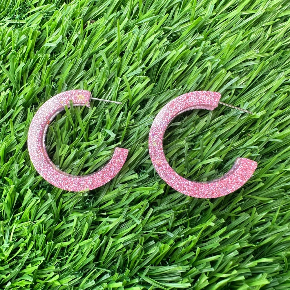 Pink Glitter Hoop Earrings